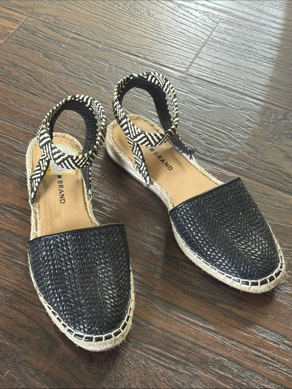 Lucky Brand Black Woven Espadrille Sandals with Patterned Ankle Strap